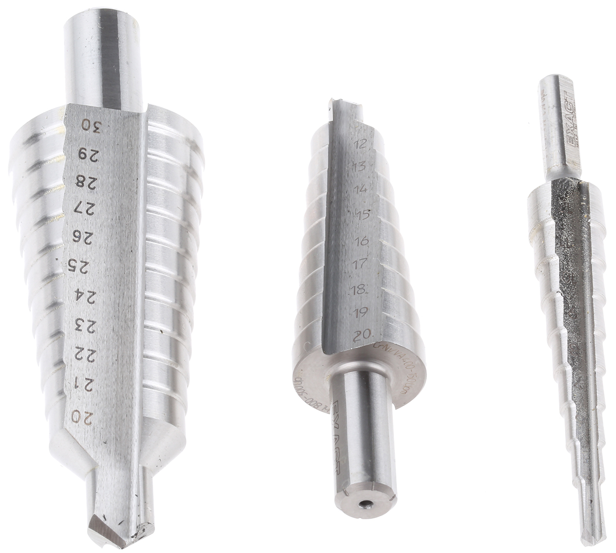 05331 EXACT 3-Piece Step Drill Bit Set for Metal, 30 mm Max, 4 mm Min, HSS Bits