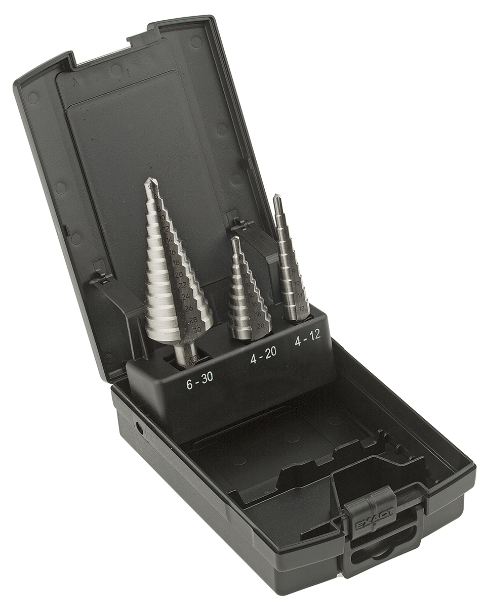 EXACT 3-Piece Step Drill Bit Set for Metal, 30 mm Max, 4 mm Min, HSS Bits