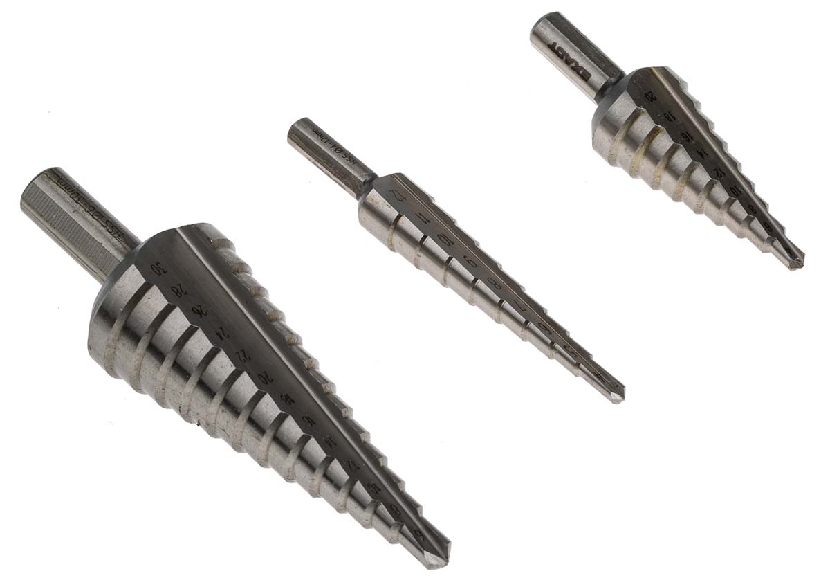 05332 EXACT 3-Piece Step Drill Bit Set for Metal, 30 mm Max, 4 mm Min, HSS Bits