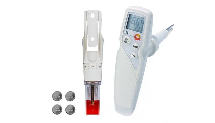 0563-2051 Testo 205 pH Meter, ±0.02 pH Accuracy, 0.01 pH Resolution, 14 pH Max, 60 °C Max