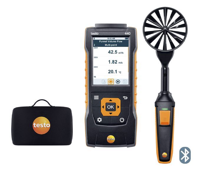 Testo 440 100 mm Vane Kit with Bluetooth Tc, NTC, Vane Anemometer, Measures Air Velocity, Volume Flow, Temperature, 35