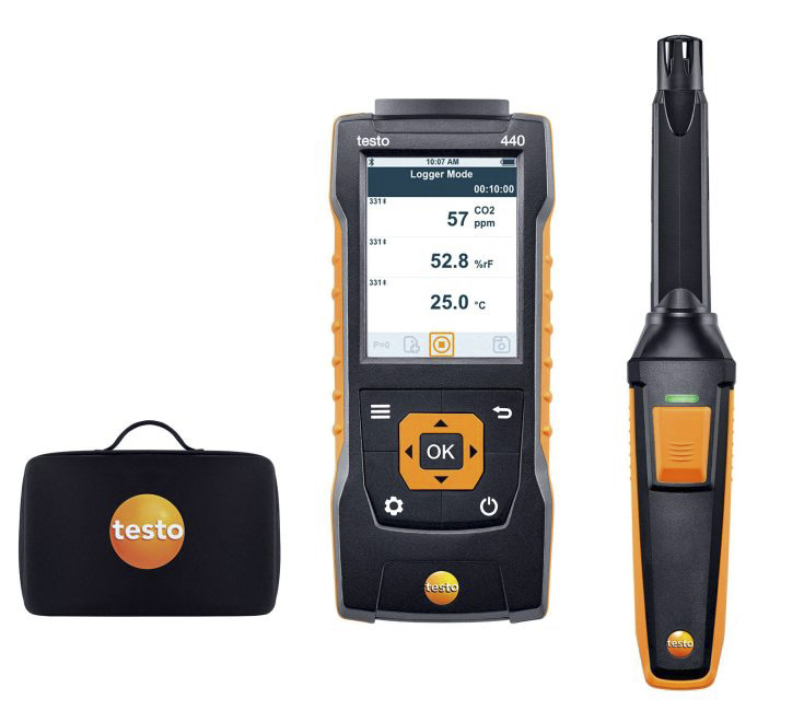Testo 440 CO₂ Kit with Bluetooth Data Logging Air Quality Monitor 1370 °C, 50 °C Max, 100 %RH Max, Battery-Powered