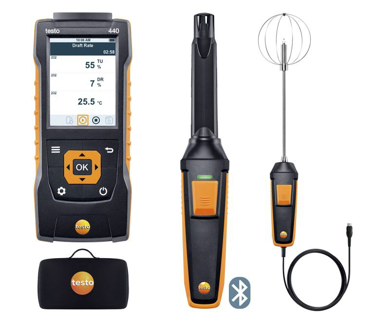 Testo 440 Indoor Comfort ComboKit with Bluetooth Data Logging Air Quality Monitor 1370 °C, 50 °C Max, 100 %RH Max,