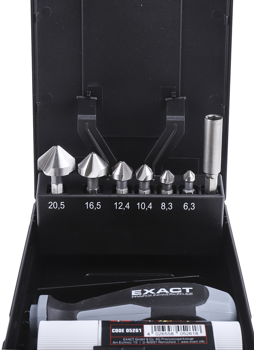 05649 EXACT HSS Countersink Drill Bit Set, 20.5 mm Head, 3 Flute(s), 90 °, 9 Piece(s)