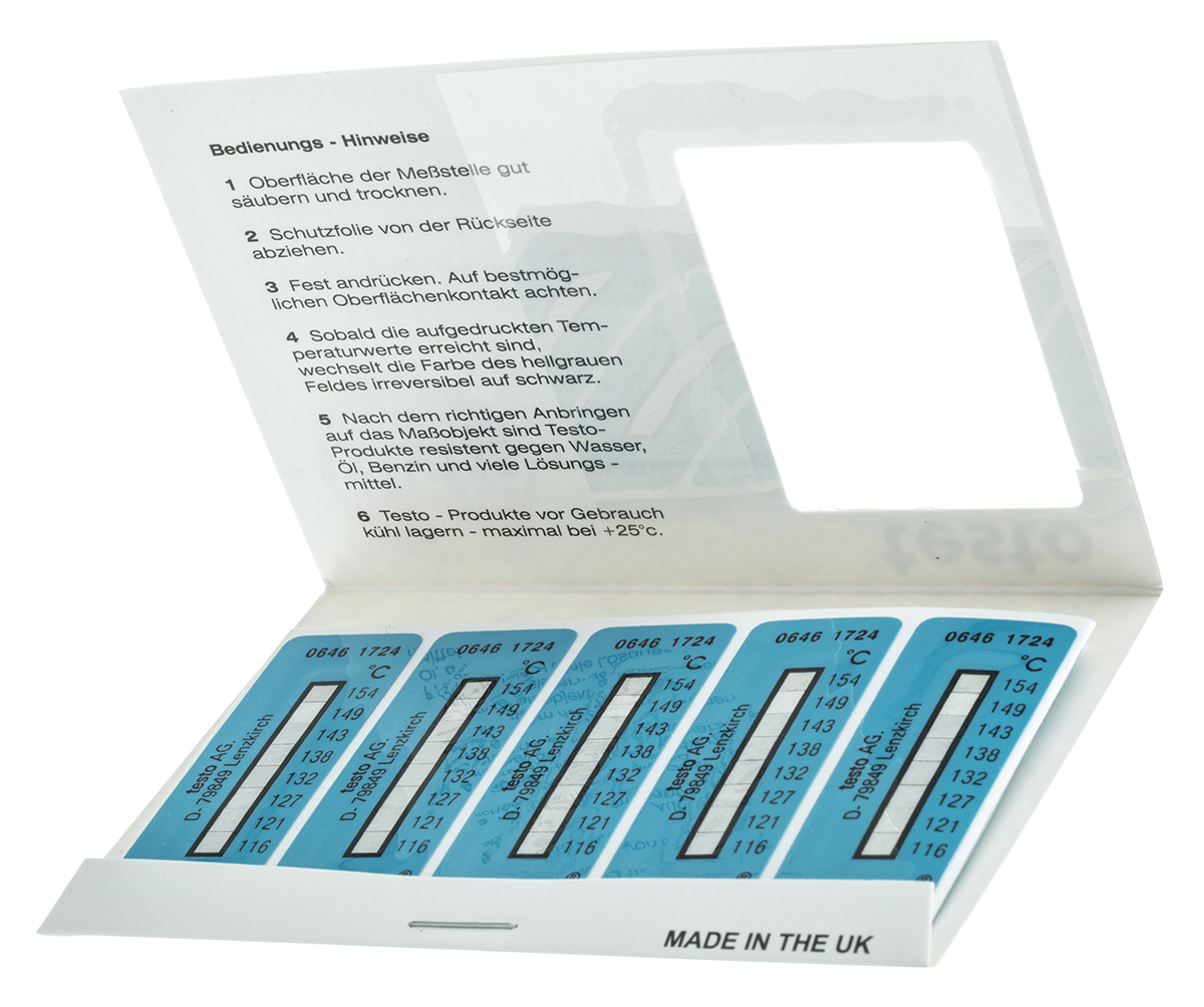 0646-1724 Testo Temperature Sensitive Label 116 °C to 154 °C 2 Levels