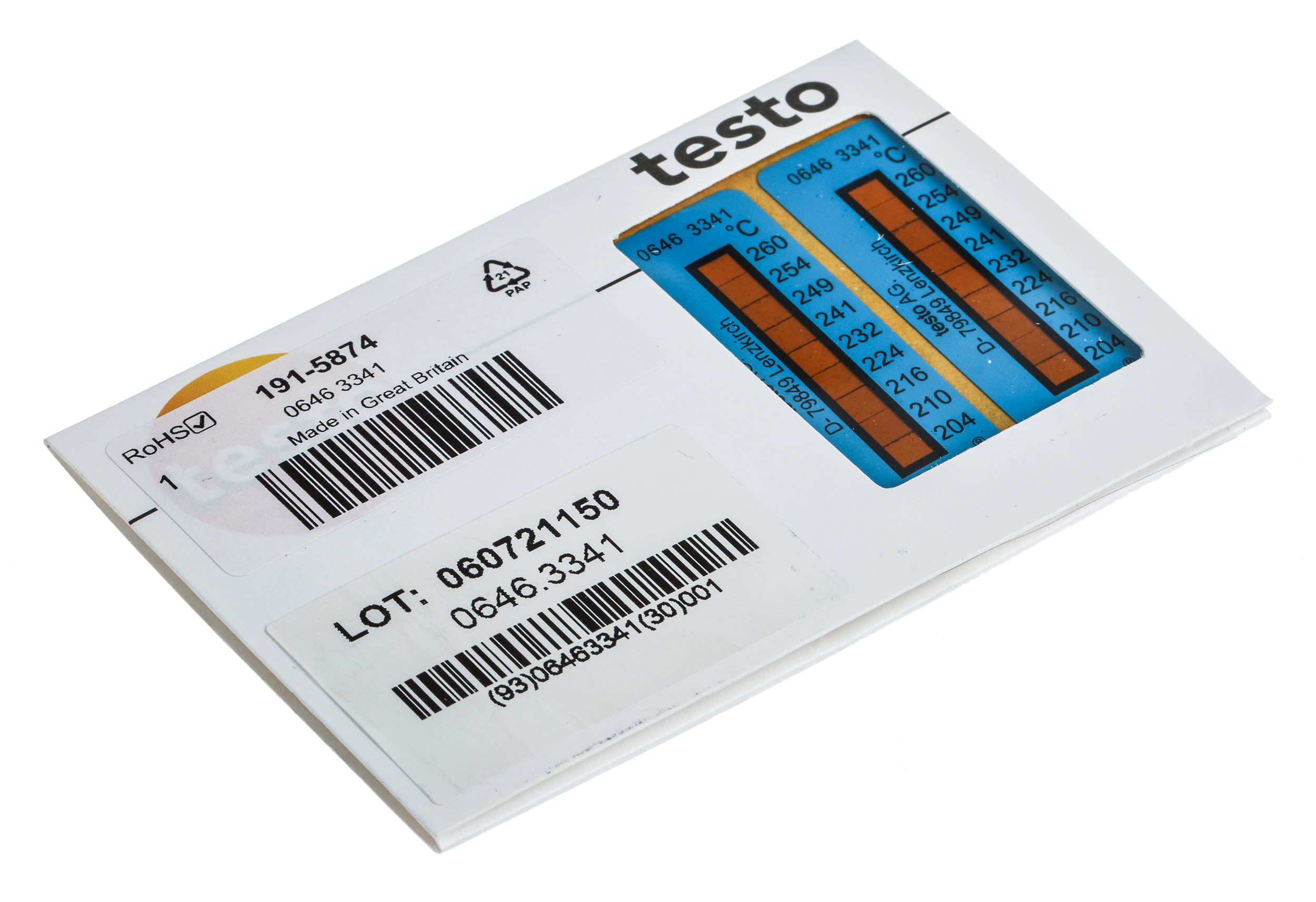 0646-3341 Testo Temperature Sensitive Label 204 °C to 260 °C 2 Levels