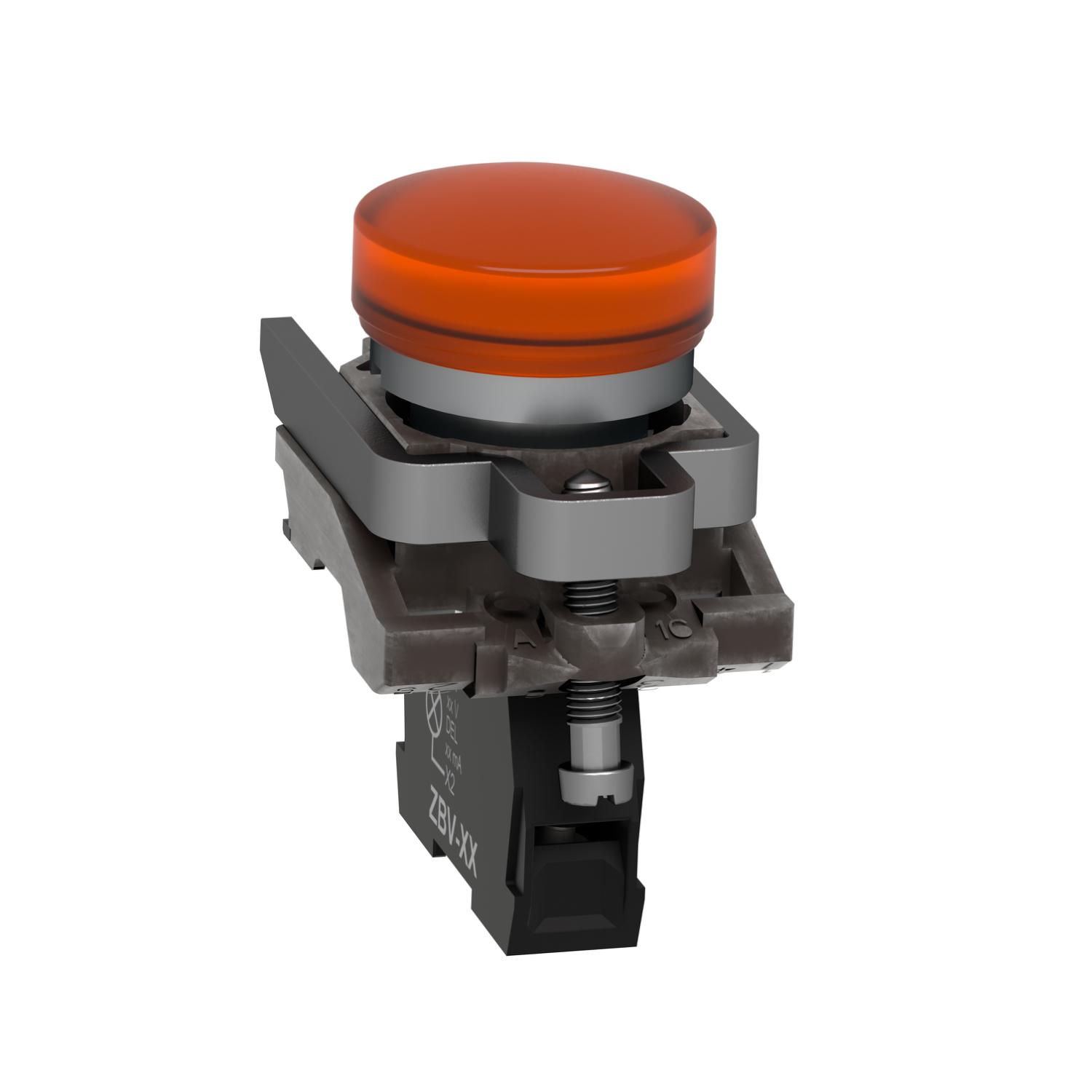 xb4bvb5 Schneider Electric Harmony XB4 Orange LED Pilot Light, 22mm Cutout, IP66, IP67, IP69, IP69K, 24 V ac/dc