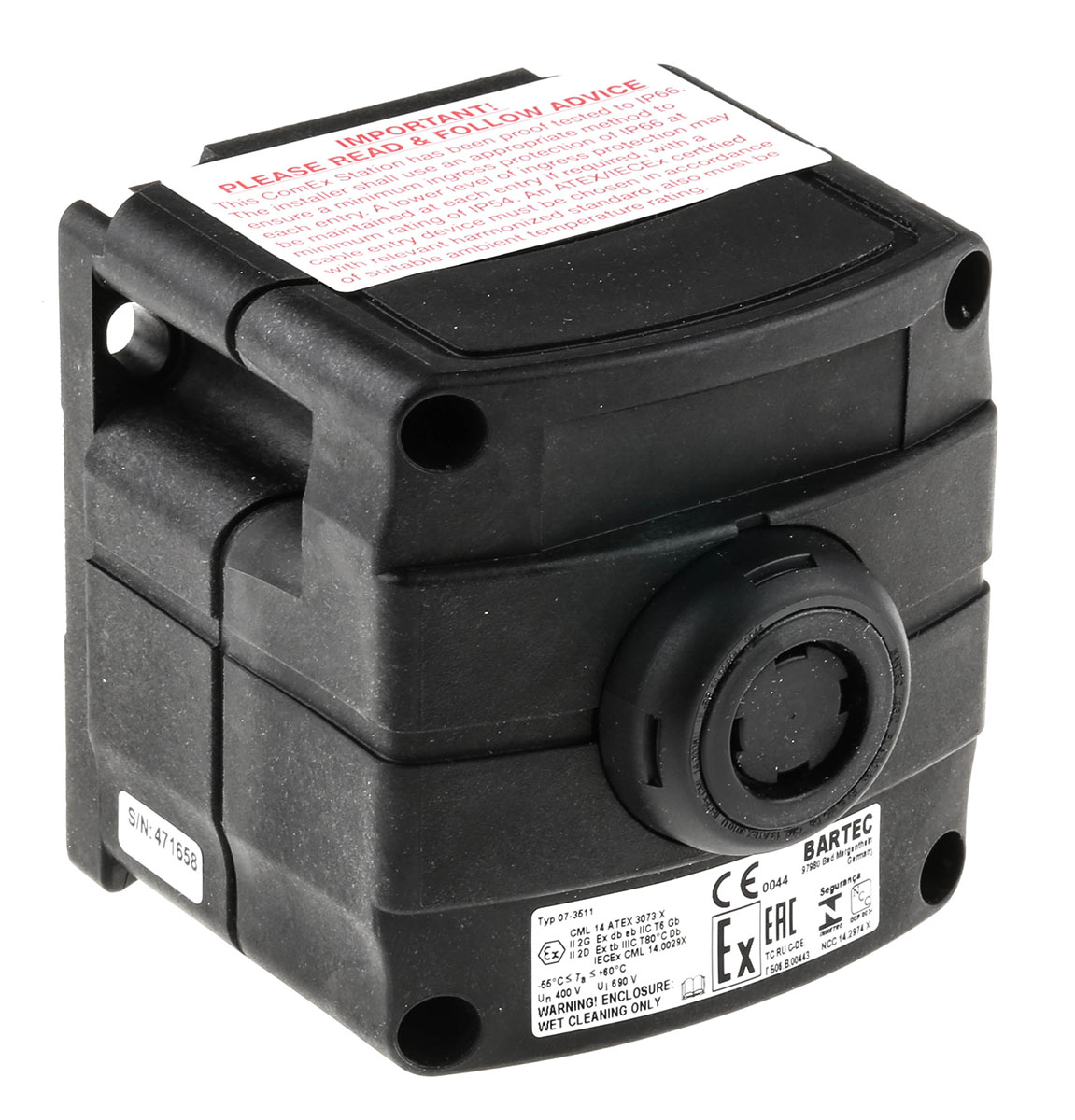 Bartec Push Button Control Station, Thermoplastic, IP66, IP67