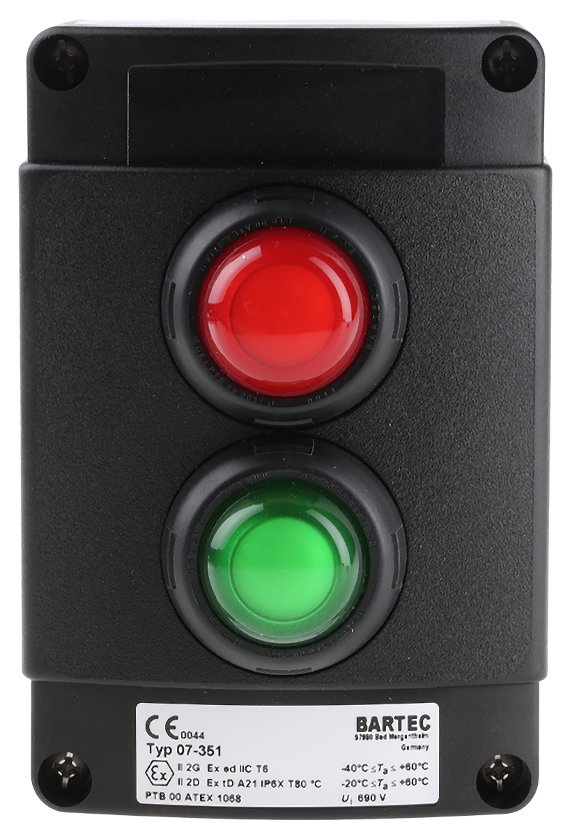 Bartec Momentary Push Button Control Station, Thermoplastic, 1 Cutouts, Red, IP67, IP66