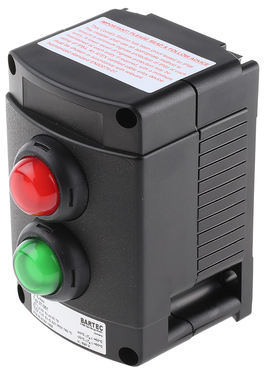 07-3512-10lrrlgg Bartec Momentary Push Button Control Station, Thermoplastic, 1 Cutouts, Red, IP67, IP66