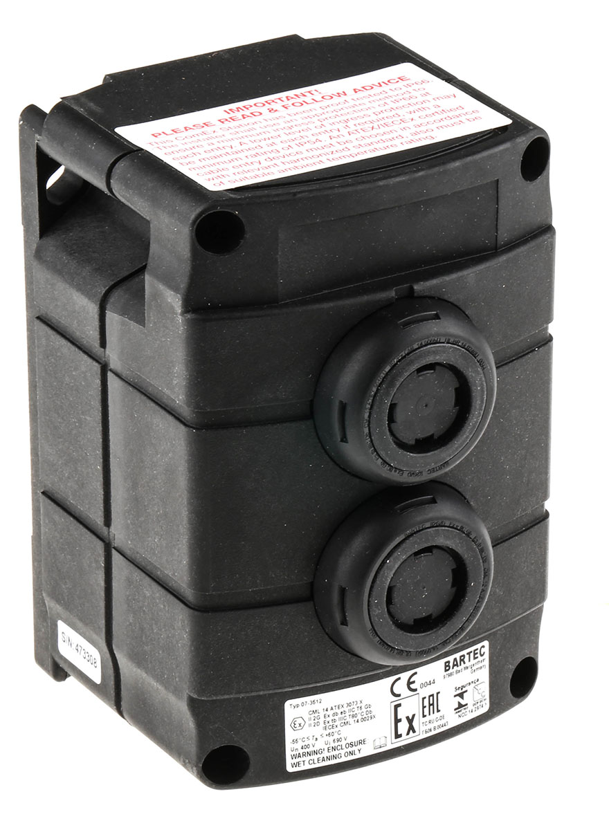 Bartec Push Button Control Station, Thermoplastic, IP67, IP66