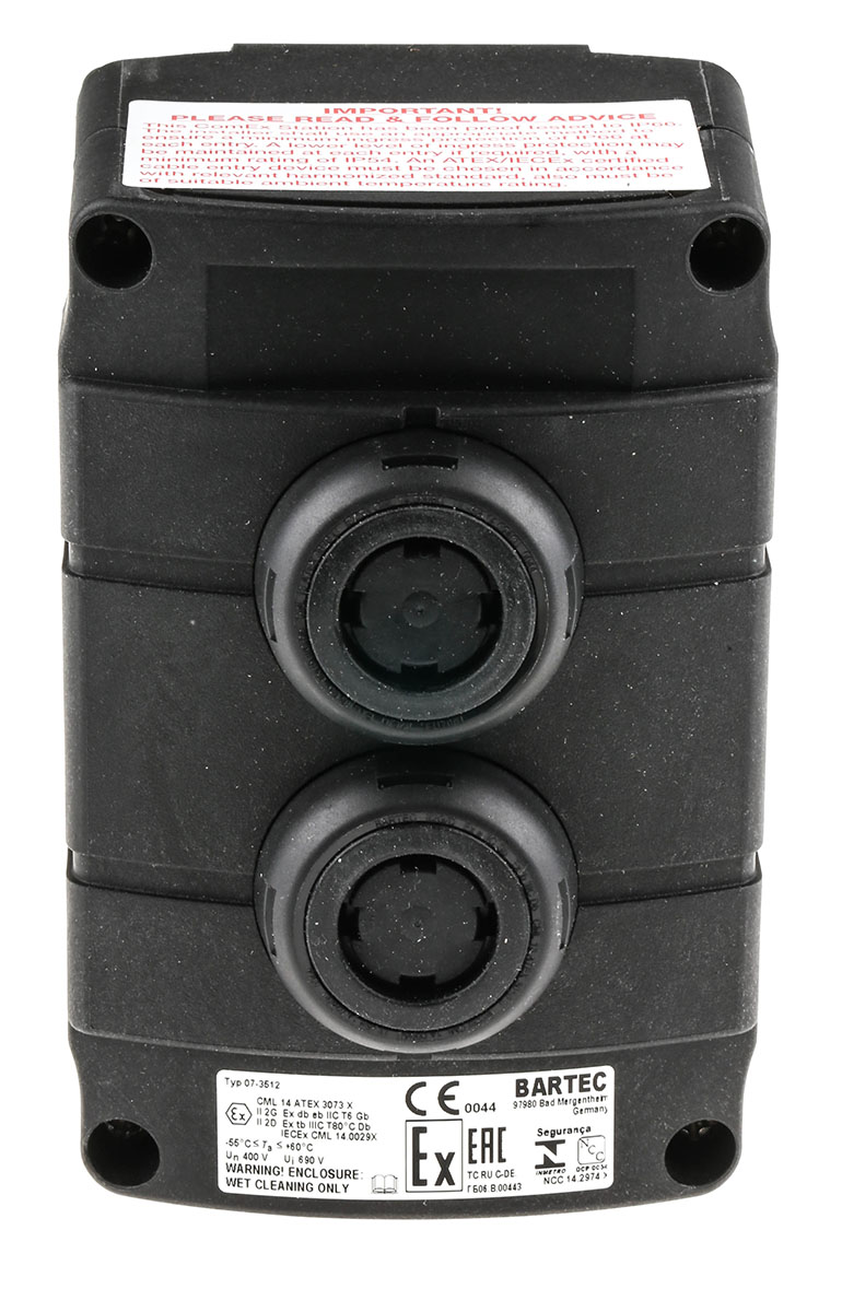 07-3512-10p74p74 Bartec Push Button Control Station, Thermoplastic, IP67, IP66