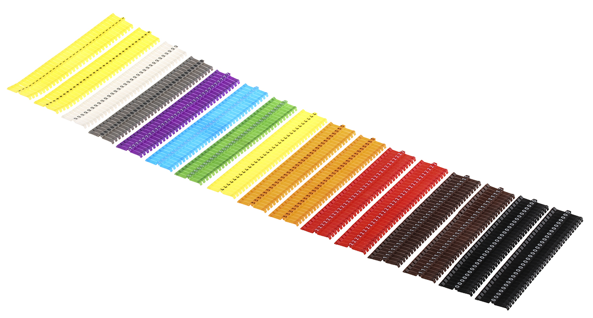 JLP PLIO®-CLIP Clip-On Cable Marker, Pre-printed "+, 0 to 9", 6 mm Cable Multicolour, 3.6 mm Cable, 07370311000