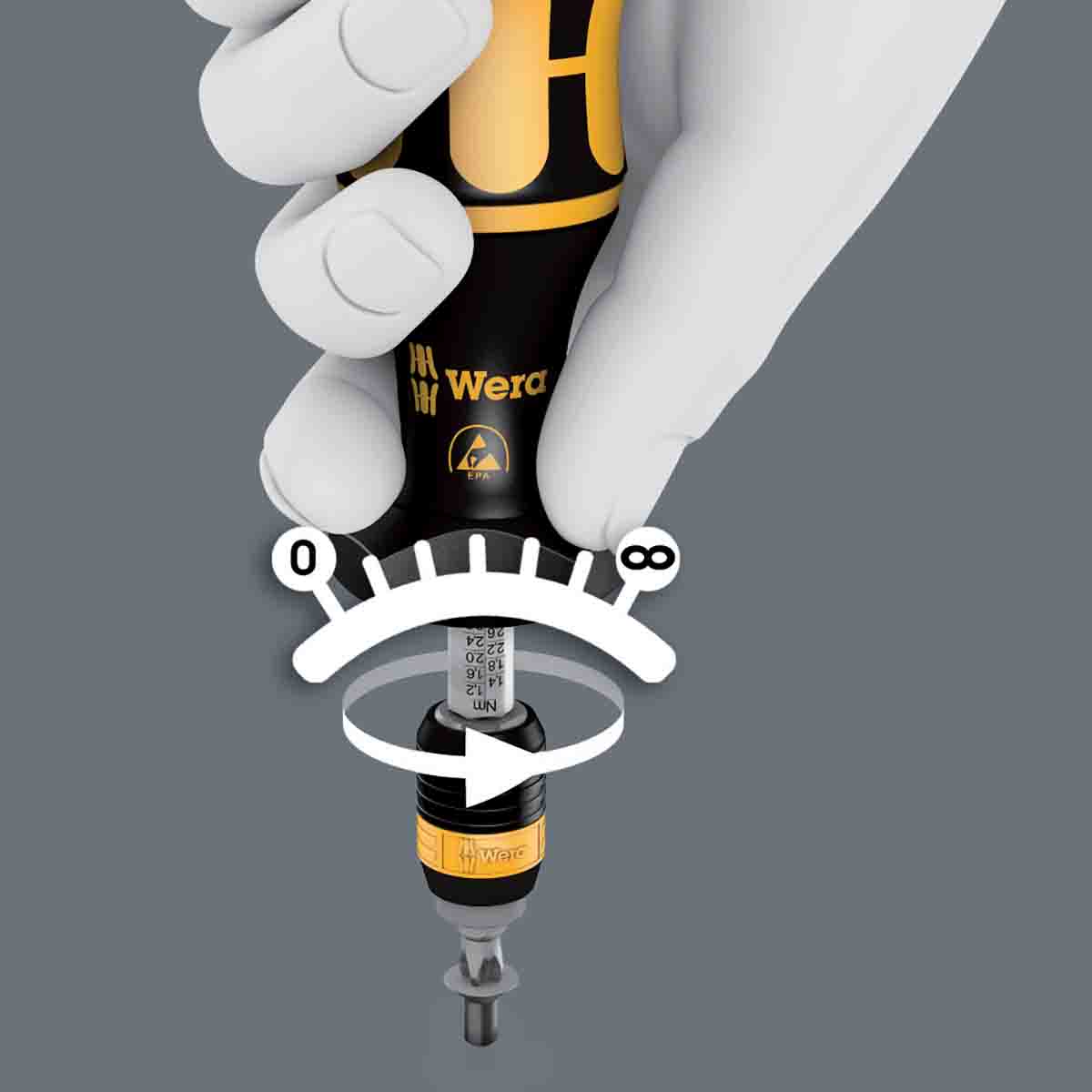 074730 Wera Adjustable Torque Screwdriver, 0.3 To 1.2 Nm, 1/4 in Drive ESD Safe, ±6 % Accuracy, RSCAL