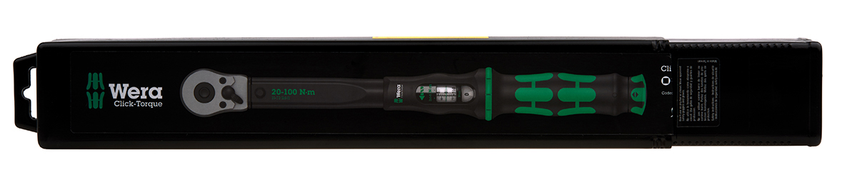 075611 Wera Click-Torque B 2 Click Torque Wrench, 20 To 100 Nm, 3/8 in Drive, Square Drive, 405mm Overall, RSCAL