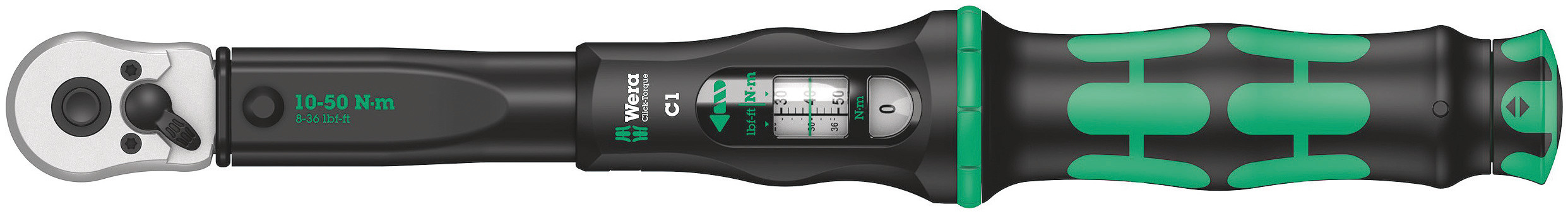 Wera Click-Torque C 1 Click Torque Wrench, 10 to 50 Nm, 1/2 in Drive, Square Drive, 360mm Overall, RSCAL