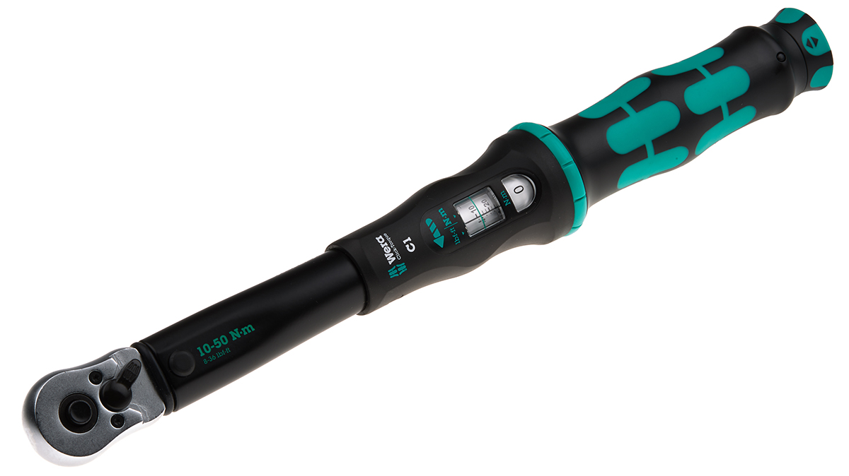 075620 Wera Click-Torque C 1 Click Torque Wrench, 10 to 50 Nm, 1/2 in Drive, Square Drive, 360mm Overall, RSCAL