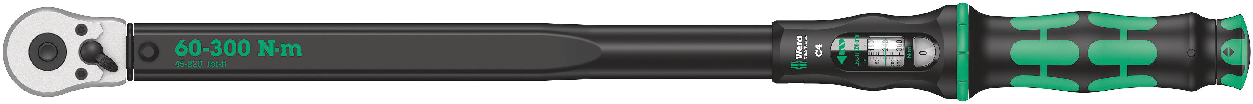 Wera Click-Torque C 4 Click Torque Wrench, 60 to 300 Nm, 1/2 in Drive, Square Drive, 595mm Overall, RSCAL