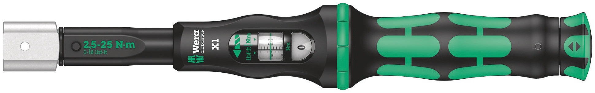 Wera Click-Torque X 1 Click Torque Wrench, 2.5 To 25 Nm, 9 x 12 mm Drive, Square Drive, 292mm Overall, RSCAL