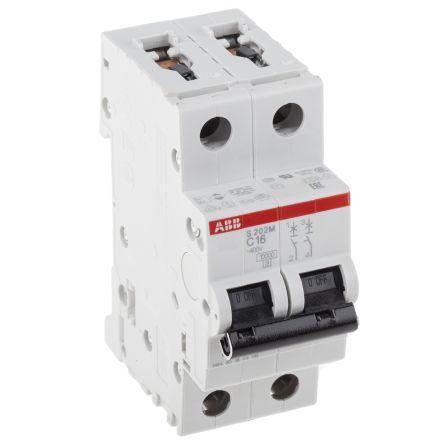 ABB System M Pro S200 MCB Mini Circuit Breaker 2P, 16 A, 10 kA, Curve C