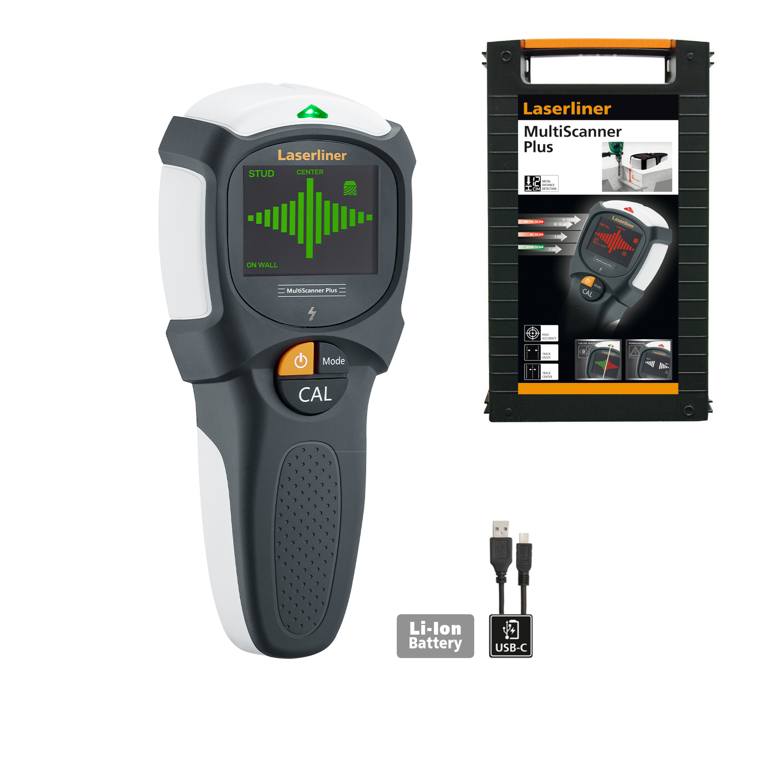 080967a Laserliner Wall Scanner, Colour Display Screen Display Battery