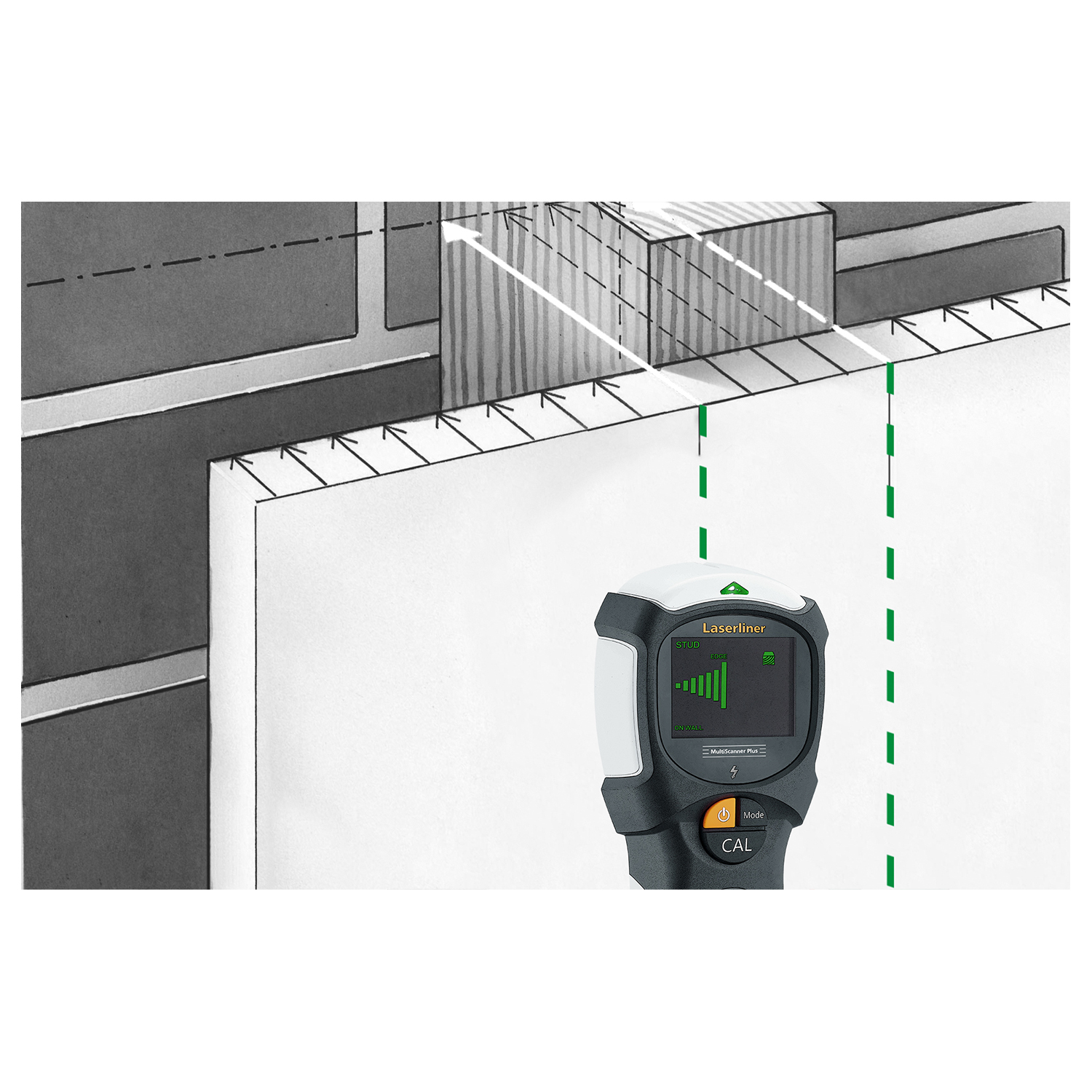 080967a Laserliner Wall Scanner, Colour Display Screen Display Battery