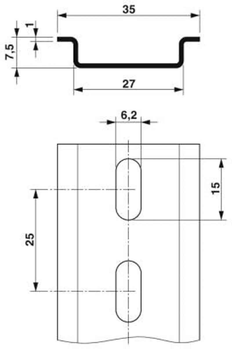 0801759 Phoenix Contact Steel Perforated DIN Rail, 2 m x 35mm x 7.5 mm