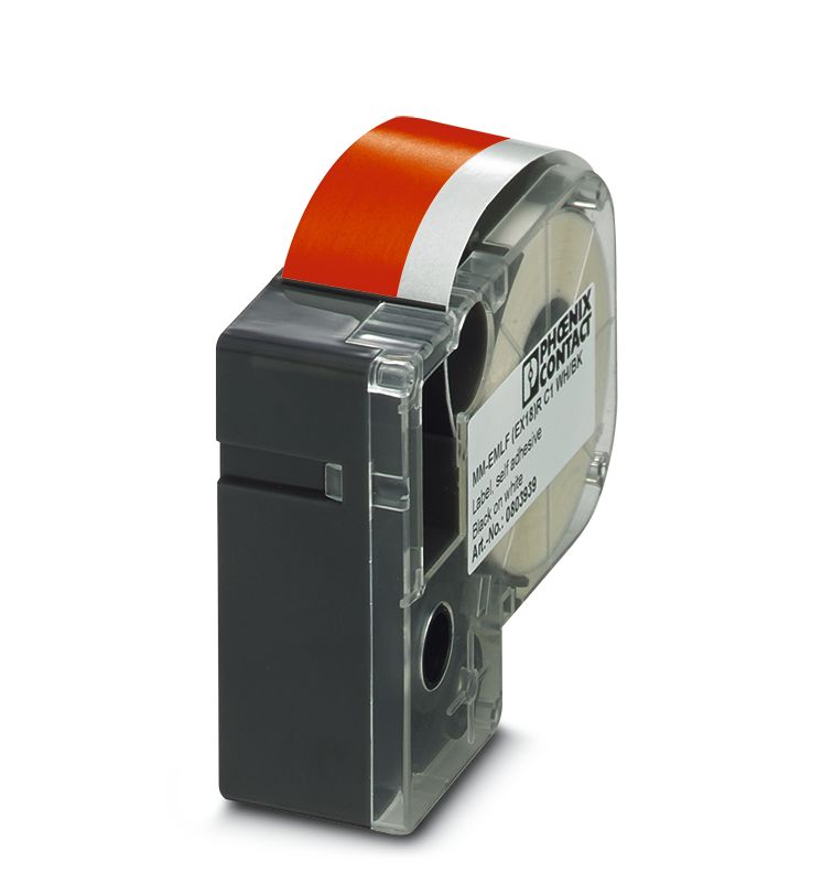 Phoenix Contact White on Red Label Printer Tape, 8 m Length, 18 mm Width, 8 m Label Length, 18 mm Label Width