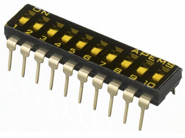 APEM 10 Way Through Hole DIP Switch 10PST, Recessed, Top Side Lever Actuator