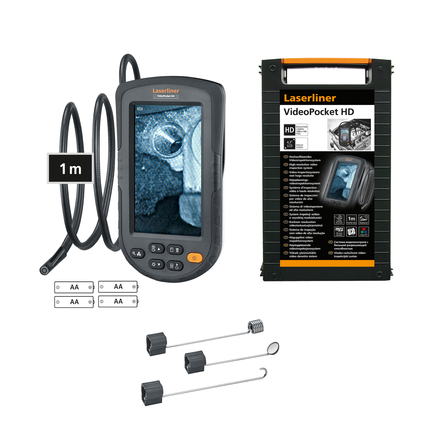 082262a Laserliner 082.262A 5.2 mm probe Inspection Camera, 1 m Probe Length, 480 x 272 pixel Resolution, LED Illumination