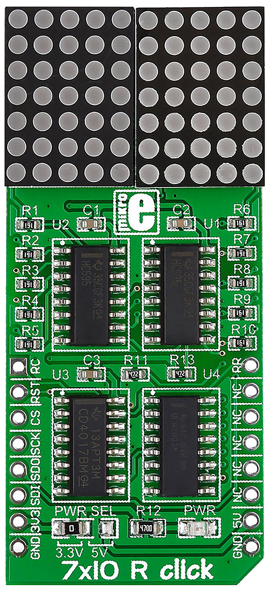 MikroElektronika MIKROE-1993, 7x10 R Click LED Matrix Display Add On Board With 74HC595
