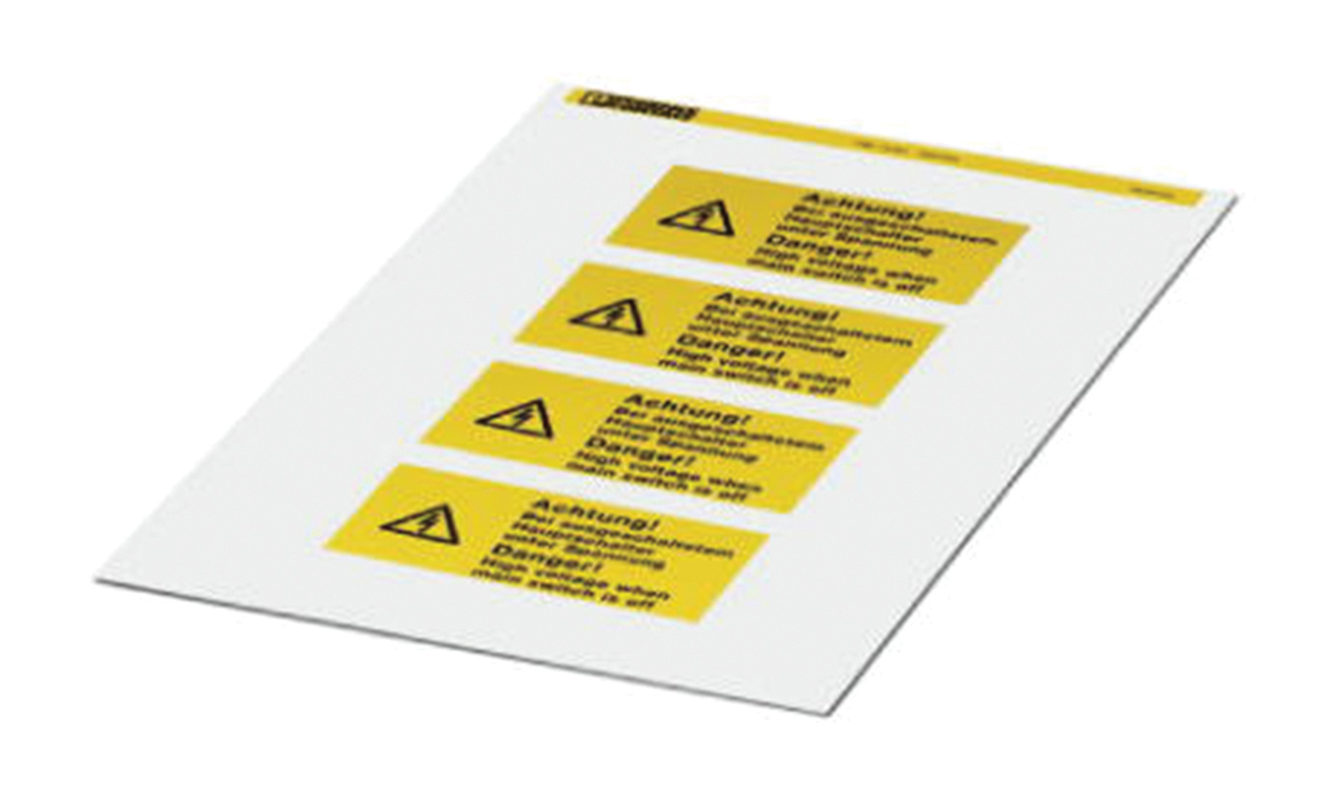 Phoenix Contact Adhesive Pre-Printed Label-Lightning Flash and Warning in German and English-. Quantity: 4 Per Pack