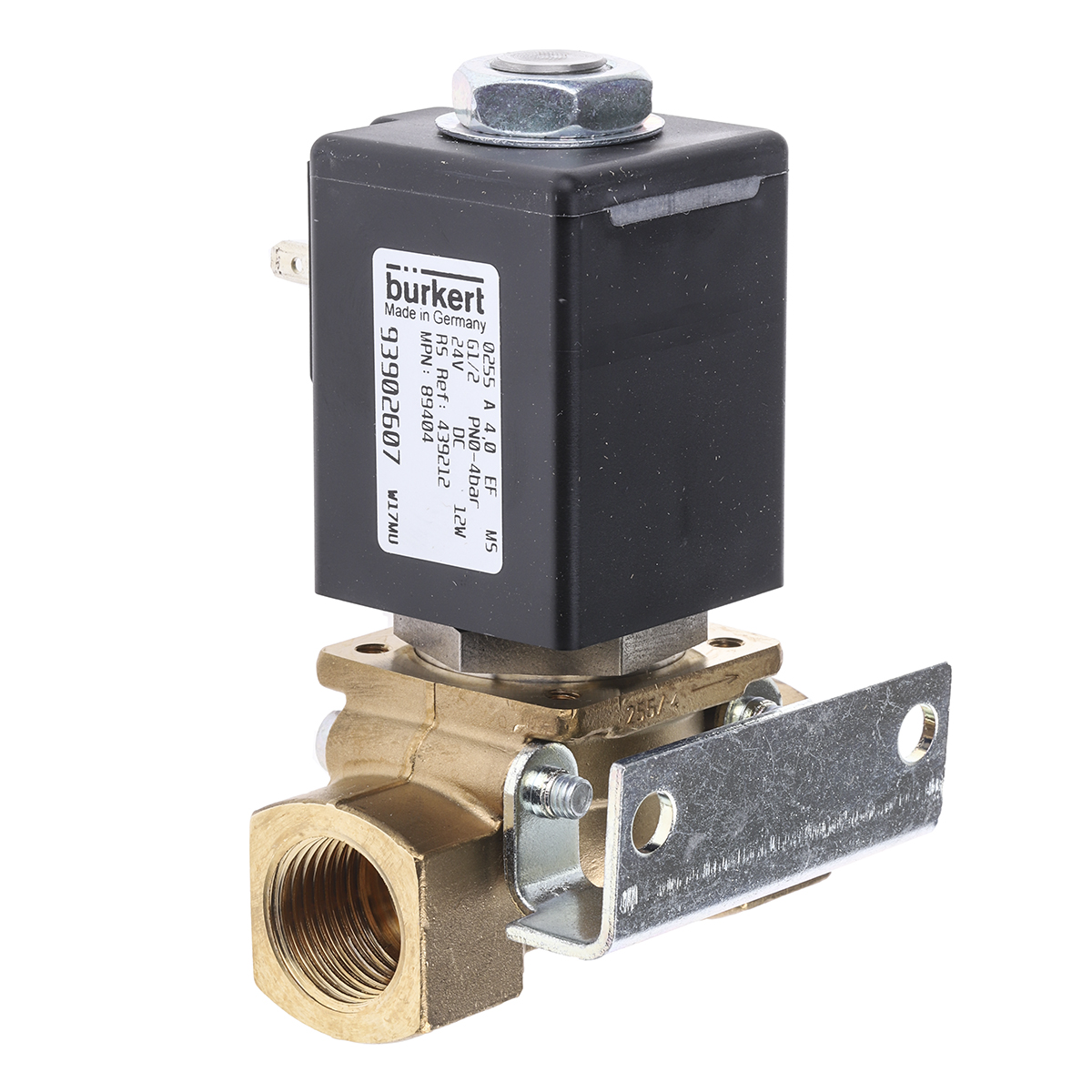 Burkert Solenoid Valve 089404, 2 Port, NC, 24V dc 1/2 in G, 12.7 mm