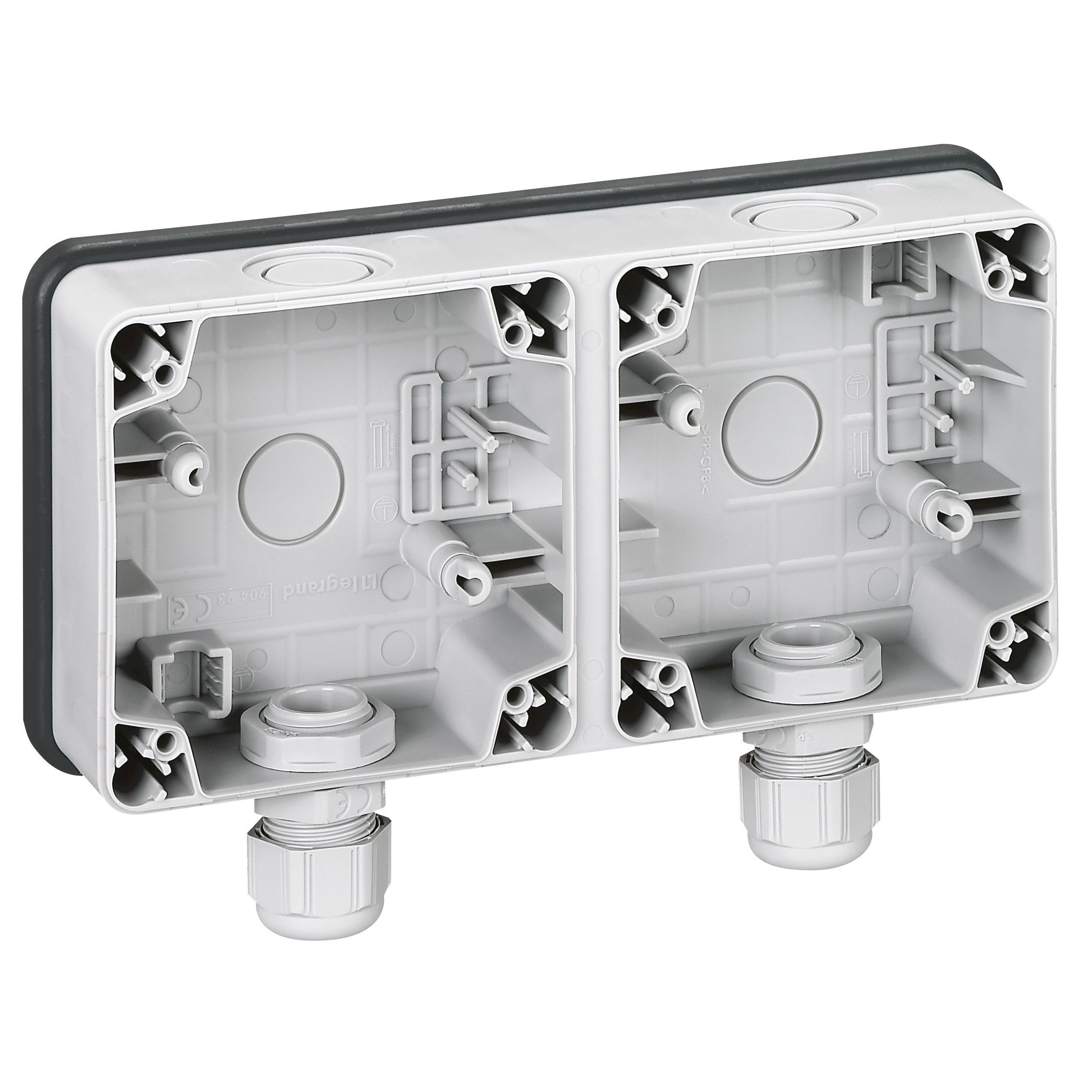 Legrand Grey Grey Thermoplastic Back Box, IP55, Surface Mount, 2 Gangs