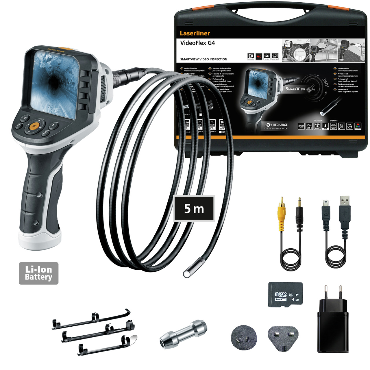Laserliner 092.943A 9 mm probe Inspection Camera Kit, 5000 mm Probe Length, 640 x 480 pixel Resolution, LED Illumination