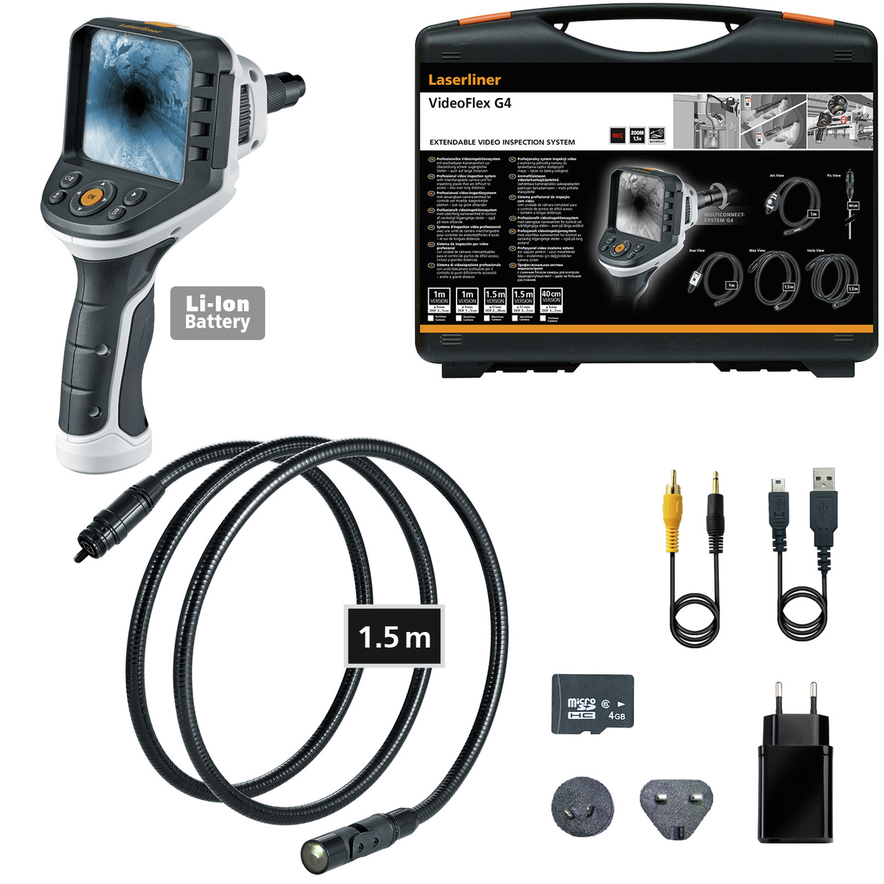 Laserliner 092.947A 17 mm probe Inspection Camera Kit, 1500 mm Probe Length, 640 x 480 pixel Resolution, LED