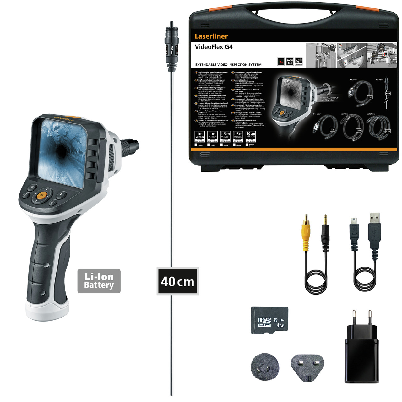 Laserliner 092.948A 4 mm probe Inspection Camera Kit, 400 mm Probe Length, 320 x 240 pixel Resolution, LED Illumination