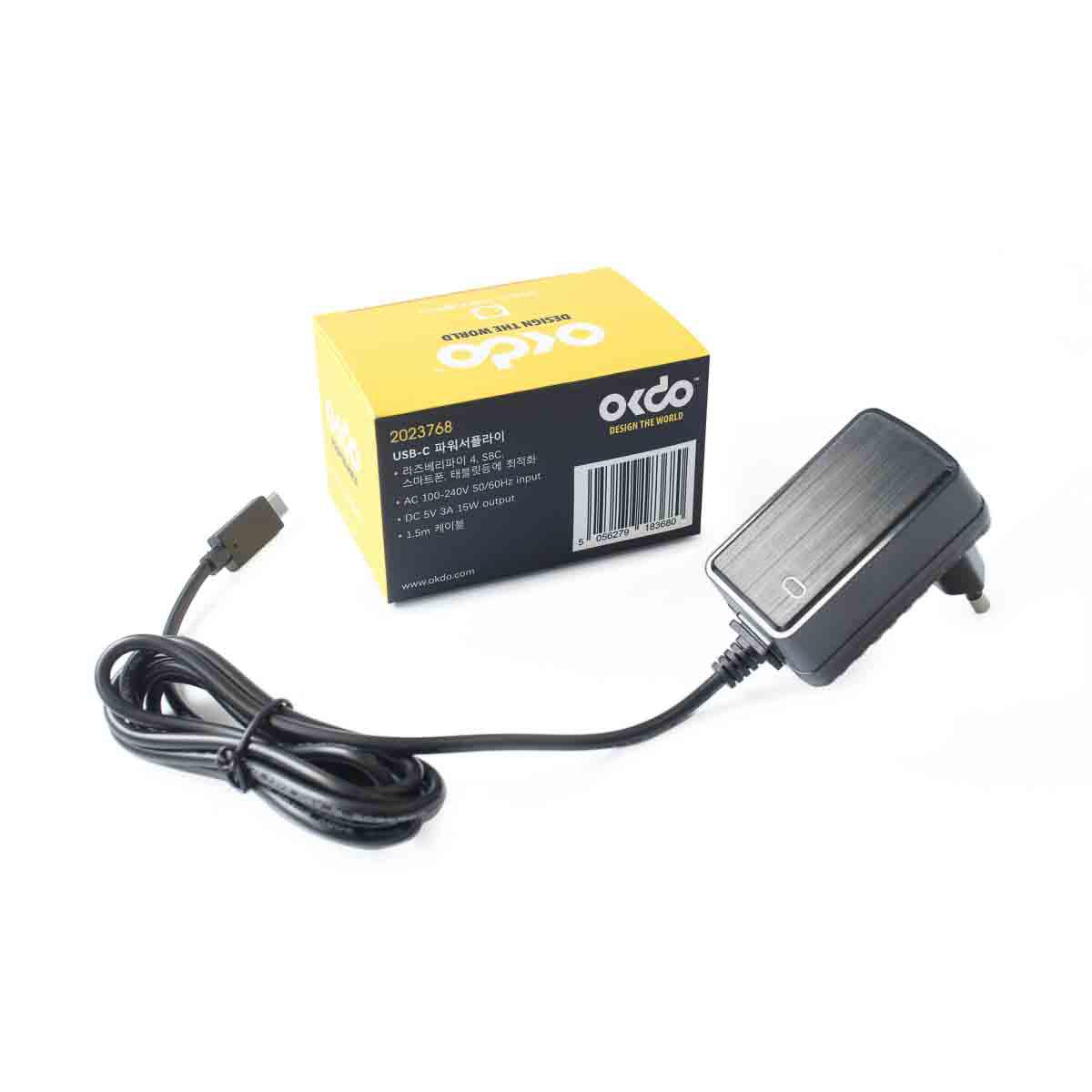 fjos2003015 Okdo Raspberry Pi Power Supply, USB Type C with Korean Plug Type, 1.5m