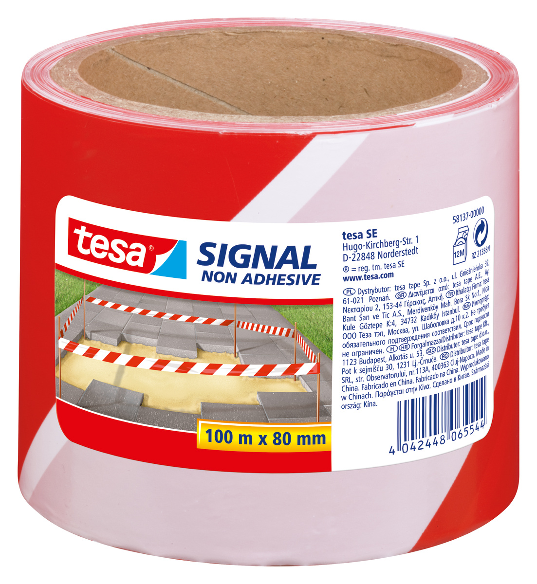 Tesa BNR 58137 Red PE 100m Hazard Tape, 0.03mm Thickness