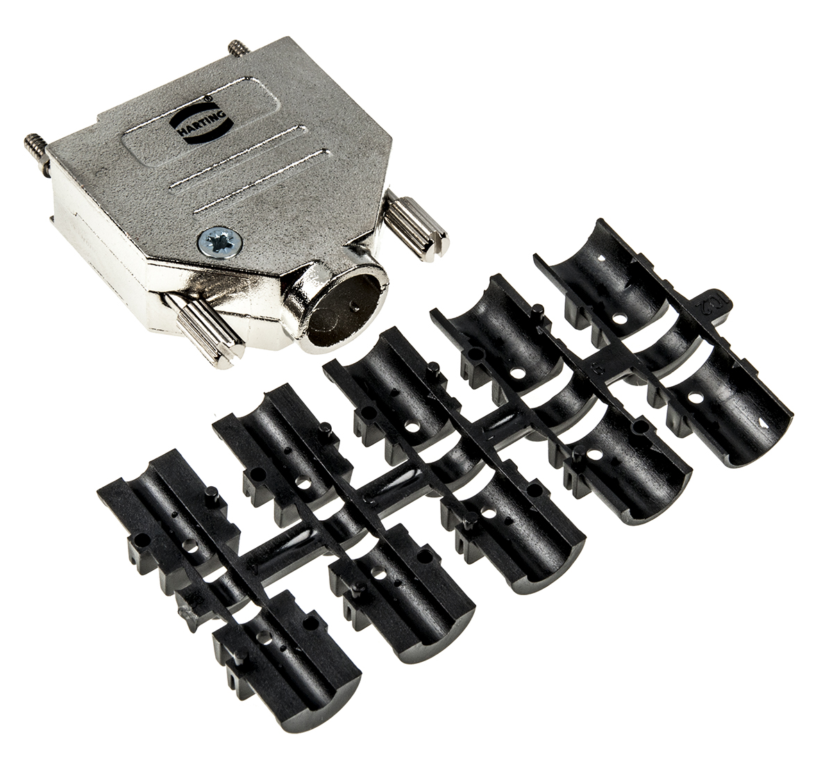 09670150343 HARTING D-Sub Series Metal Straight D-Sub Backshell, 15 Way Strain Relief