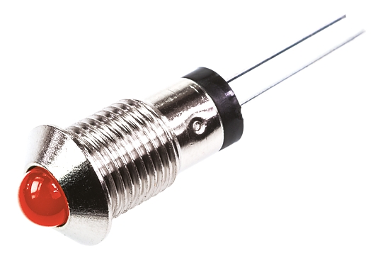 Marl Red Panel Mount Indicator, 2.8V, 8mm Mounting Hole Size, Lead Wires Termination