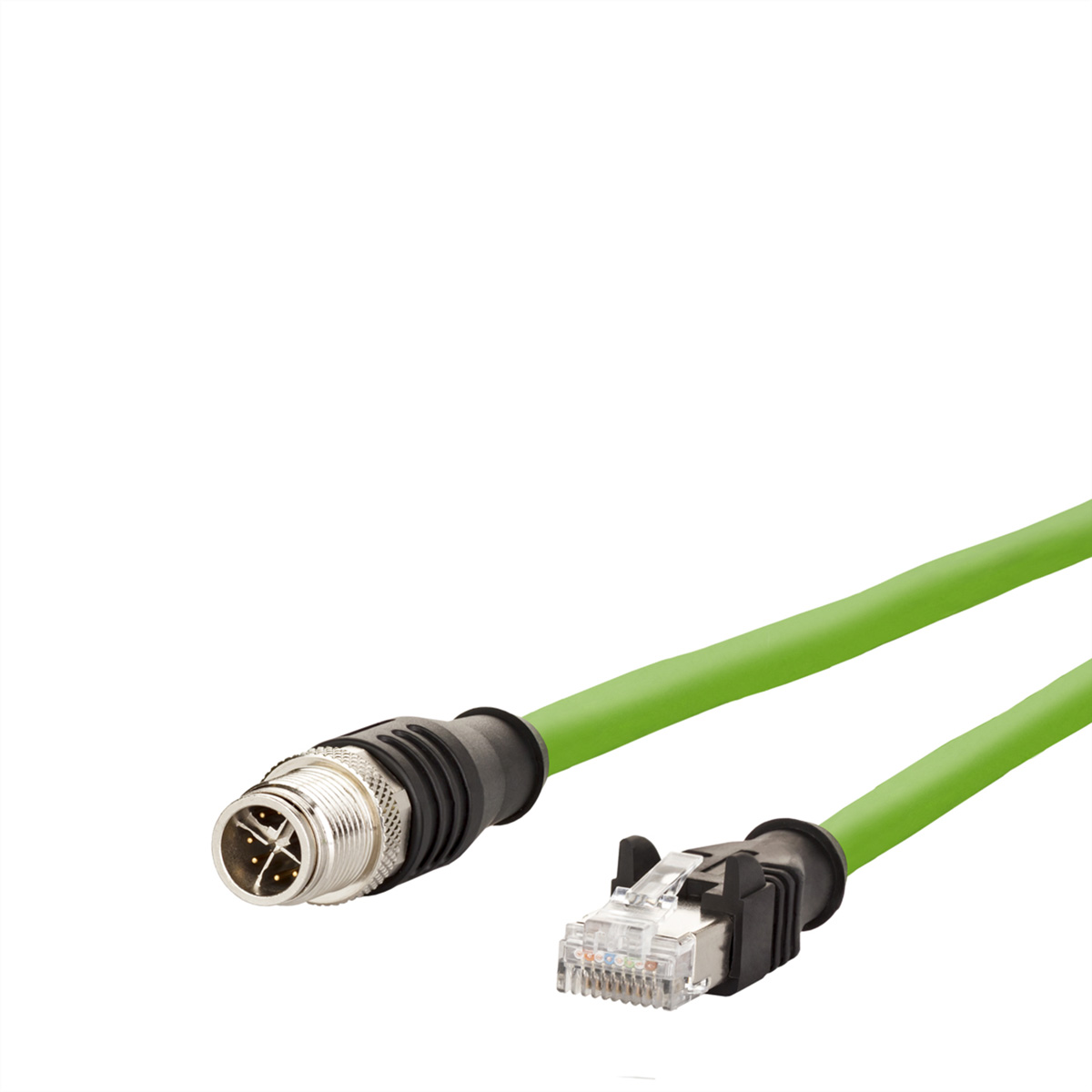 Metz-Connect30064262, 5m Cat6a, Green M12 to Male RJ45 Male, Shielded, Unterminated Polyurethane Sheath