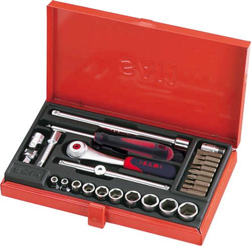 SAM 26-Piece Metric 1/4 in Standard Socket/Bit Set with Ratchet, 6 point; Hex Bit; Phillips Bit; Slotted Bit