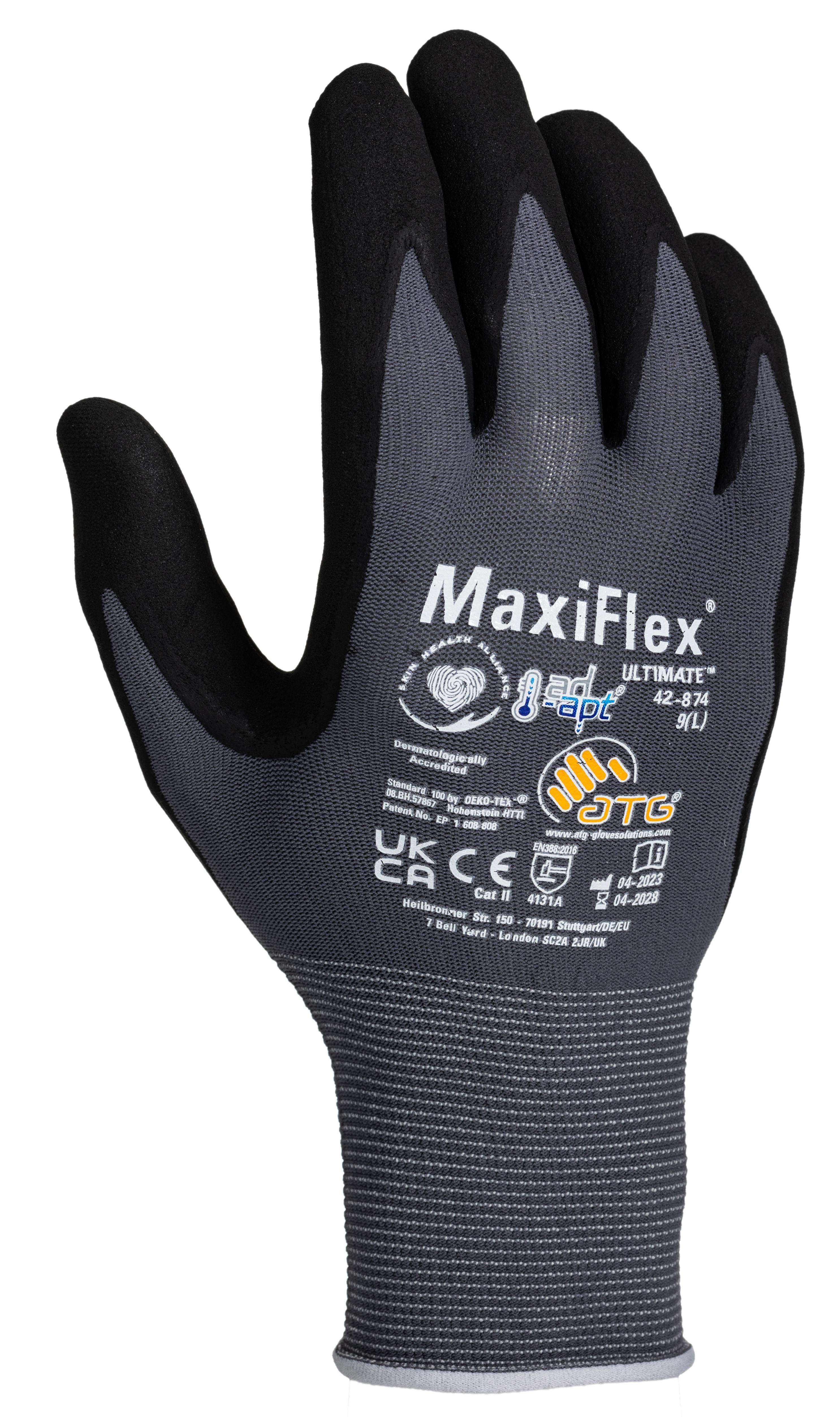 ATG 42-874 Black, Grey Nylon Spandex Work Gloves, Size 9, DC-DC Fast Charge Coating