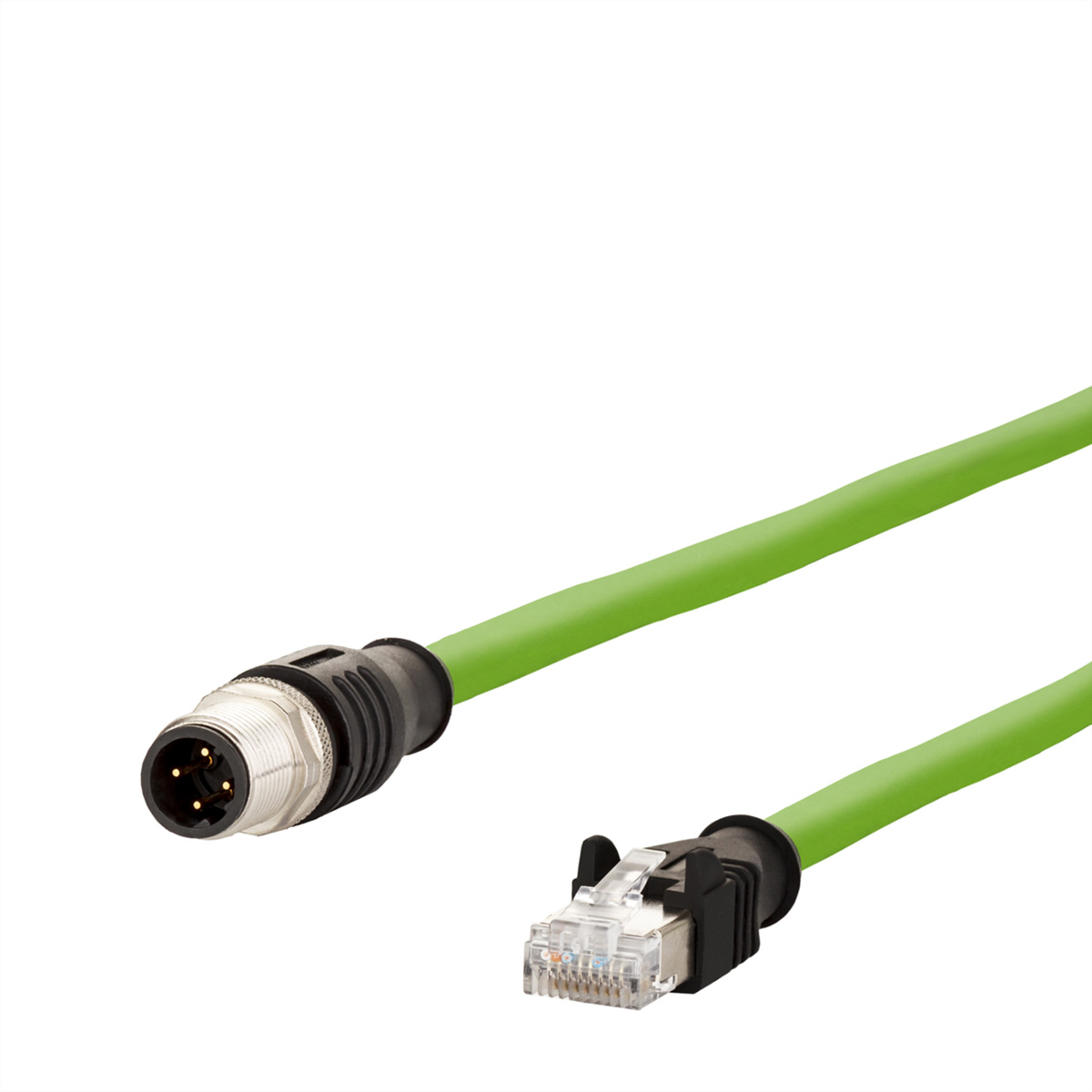 Metz-Connect30064279, 2m Cat5e, Green M12 to Male RJ45 Male, Shielded, Unterminated Polyurethane Sheath