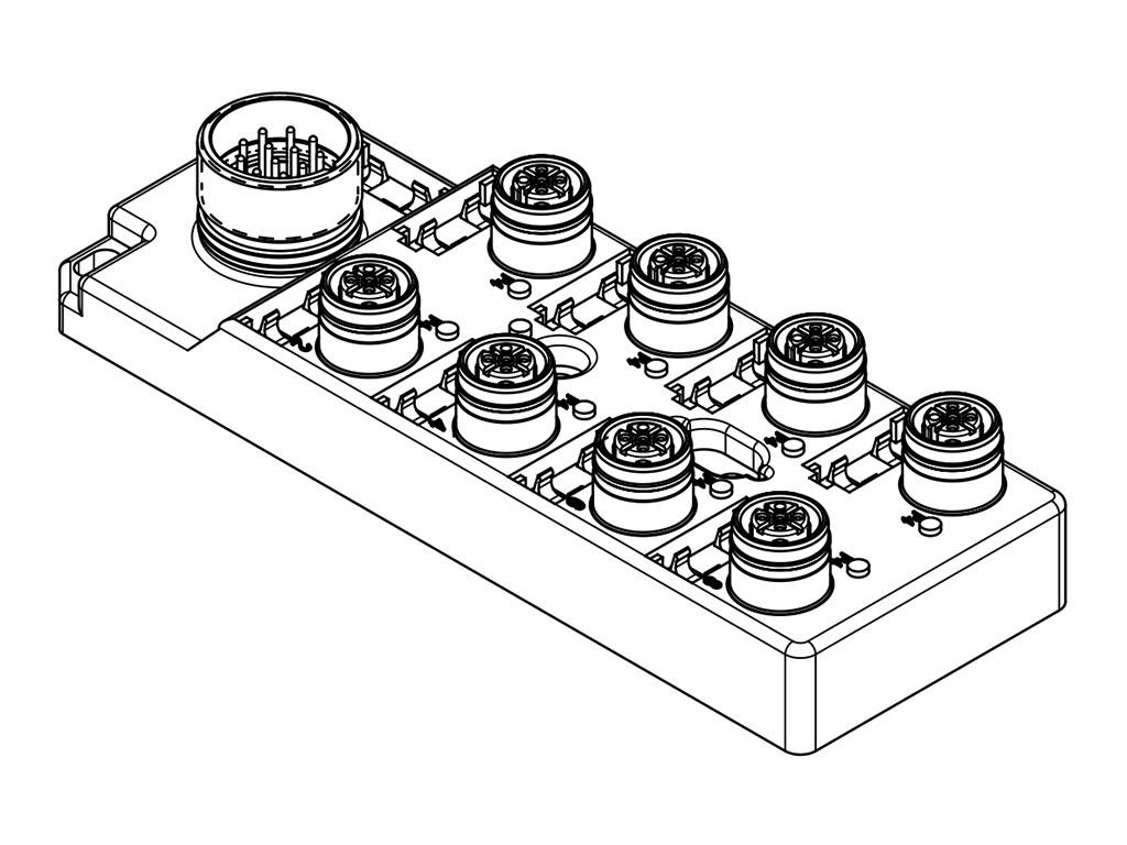Brad from Molex 120119 Series Sensor Box, M12, 4 way, 8 port