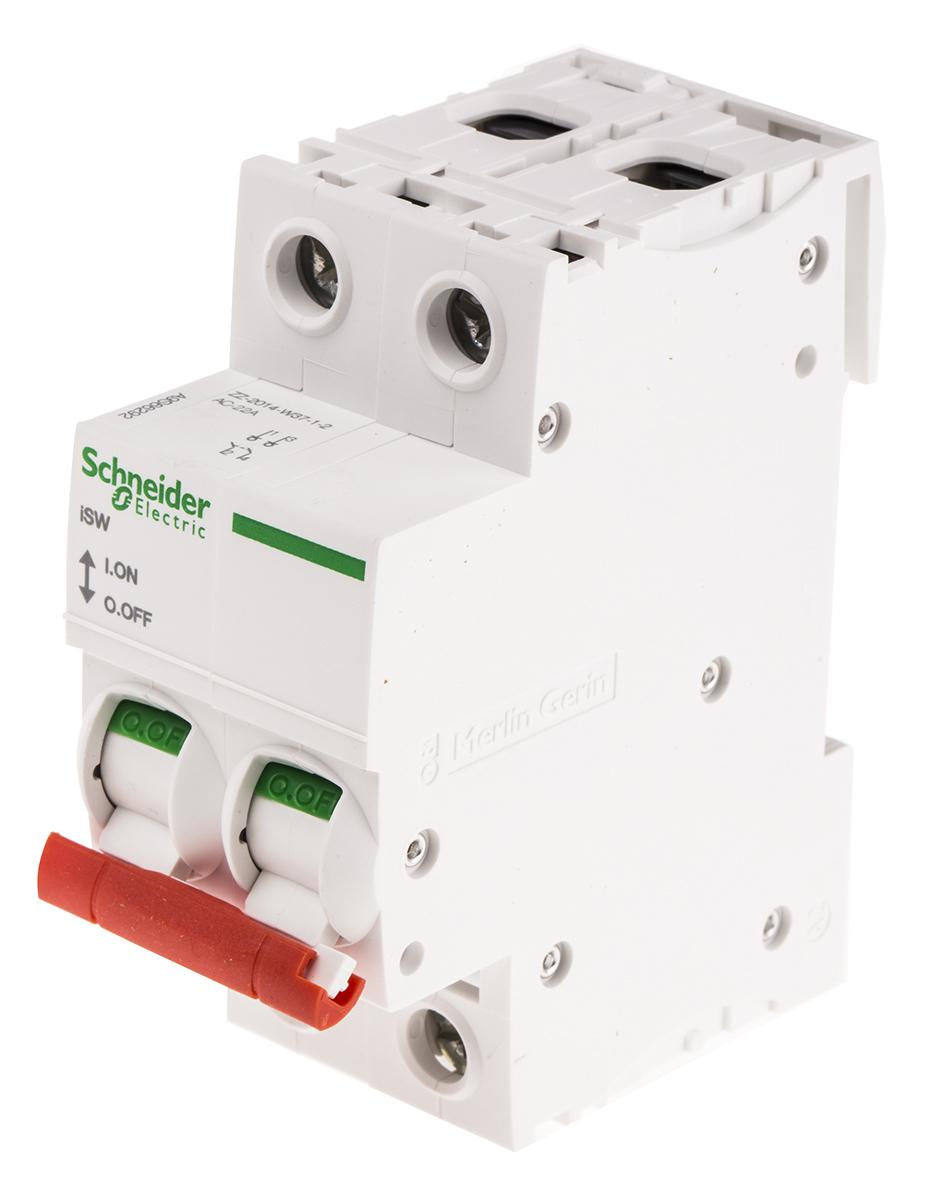 sea91252 Schneider Electric Switch, Panel, DIN Rail 2P Switch Disconnector Circuit Trip for use with Acti 9 Isobar A type