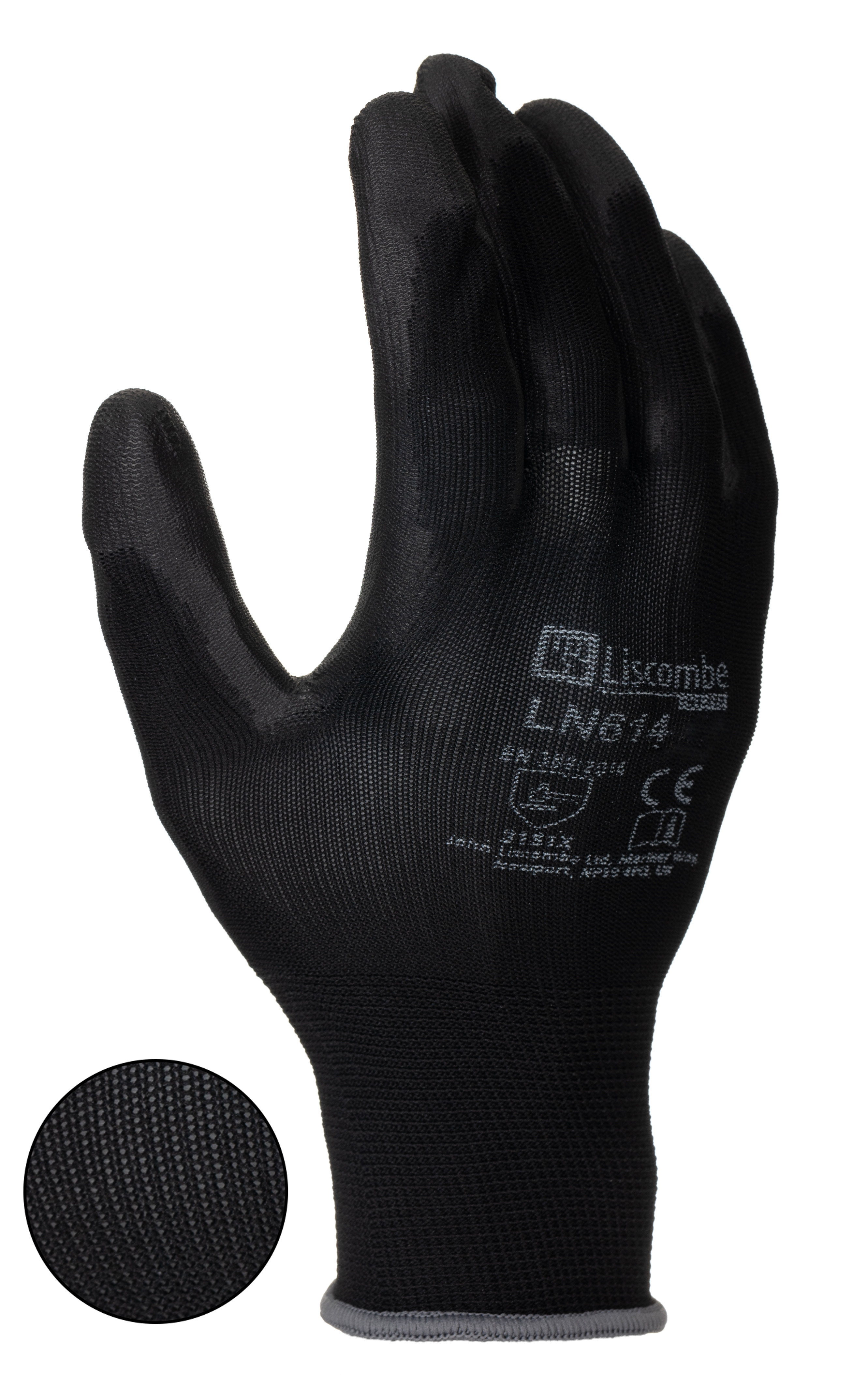 ln614-10 Liscombe LN6 Black Nylon Polyamide Work Gloves, Size 10, Polyurethane Coating
