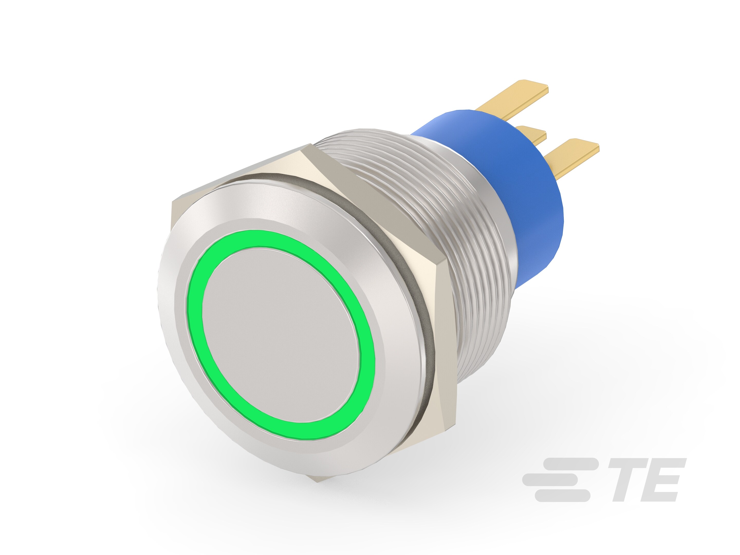 TE Connectivity AV22 Series Illuminated Push Button Switch, Momentary, Panel, SPST, Green LED, IP67 250 V ac