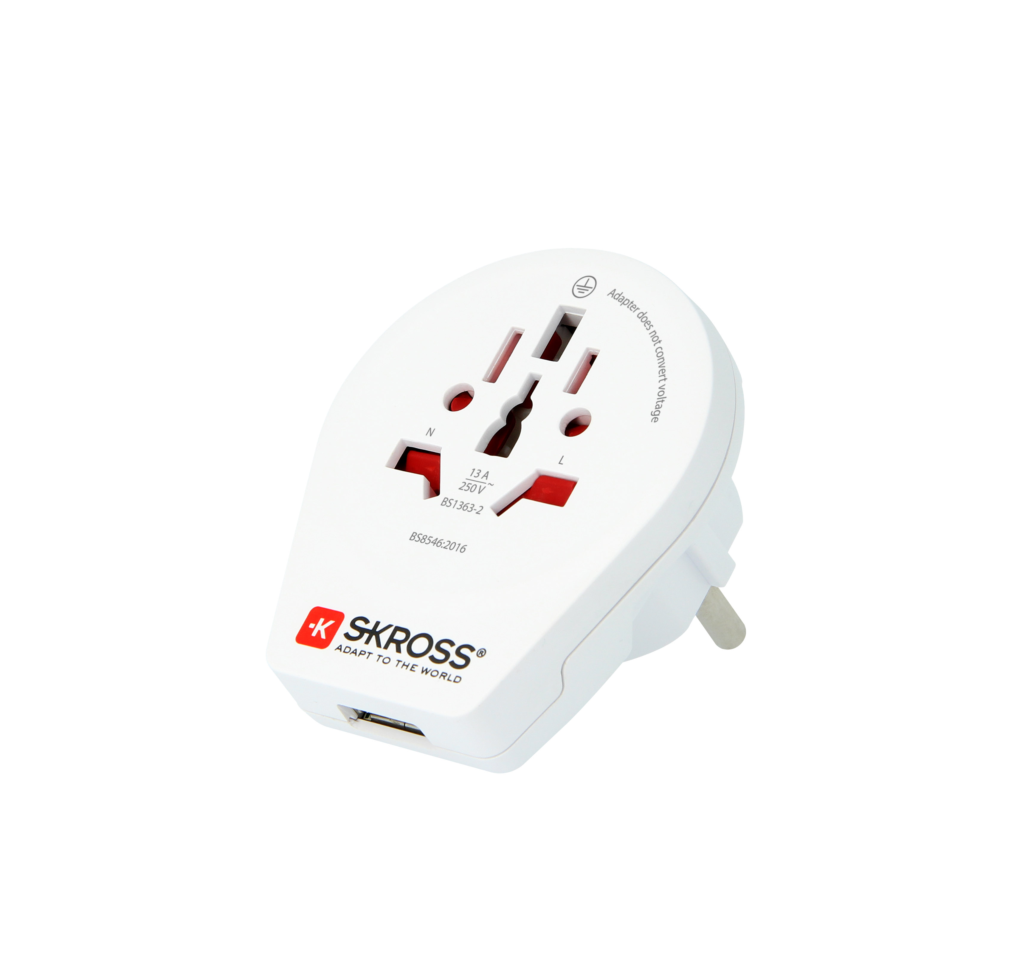 SKROSS Travel Adapter Brazil, Japan, Italy, Europe, Switzerland, China, UK, Australia, USA Europe, 2.4A
